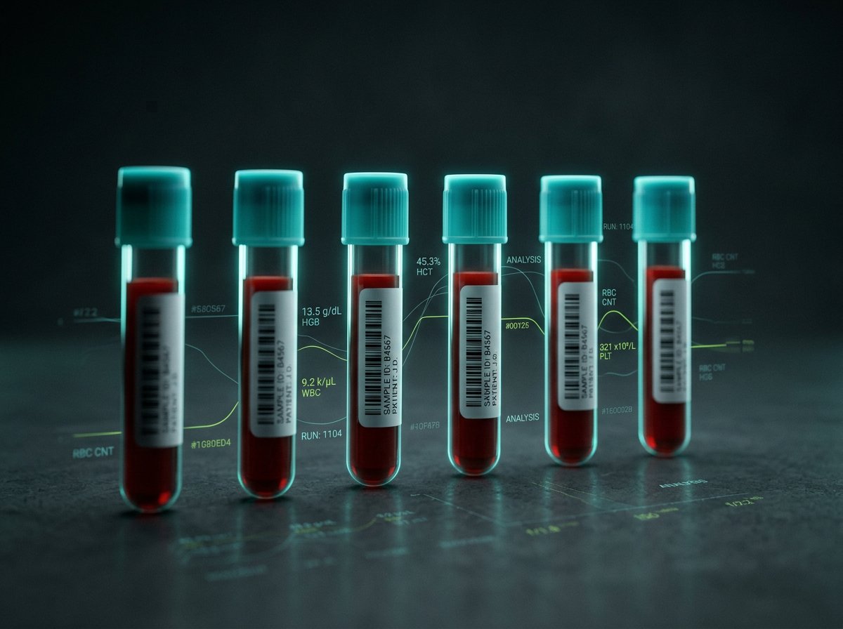 Laboratory sample vials with clinical data overlay