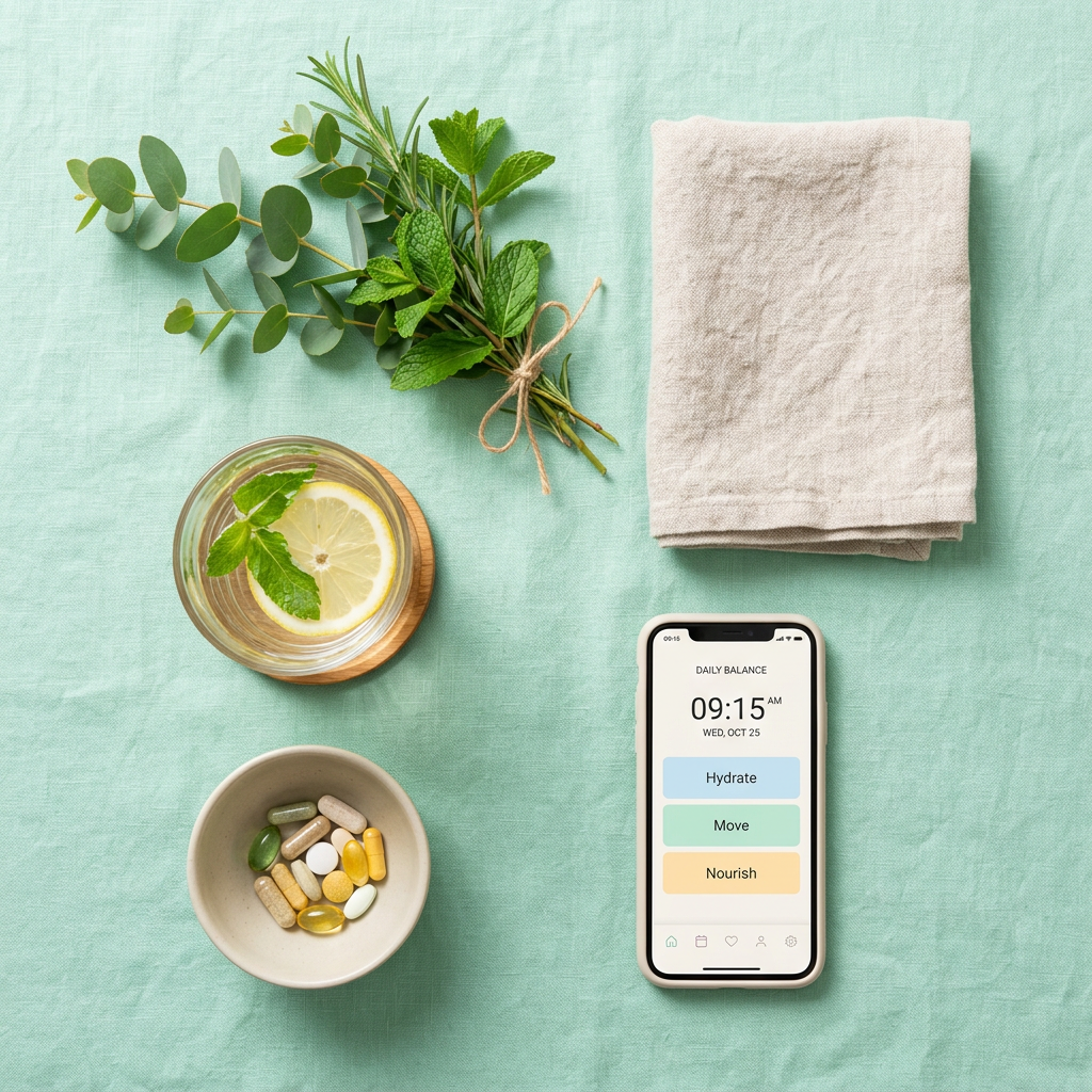 Wellness essentials flat lay