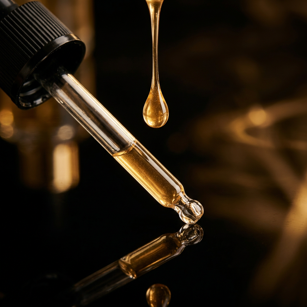 Luxury golden serum and skincare detail